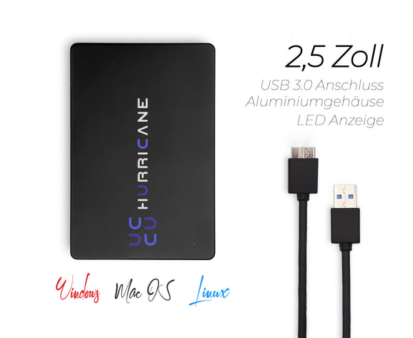 MD25U3 schwarz Hurricane 750GB 2.5 Zoll Externe tragbare Festplatte USB 3.0 External HDD Mobile Speicherplatte für Fotos smart TV PC Laptop Computer ps4 ps5 Xbox kompatibel mit Windows Mac OS Linux