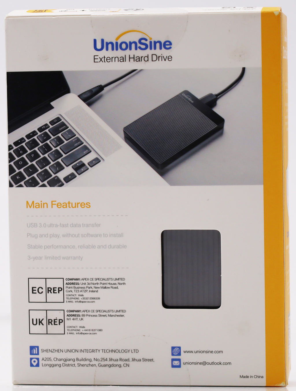 UnionSine HD2510 Externe Festplatte 2TB 2,5 Zoll USB 3.0 SATA