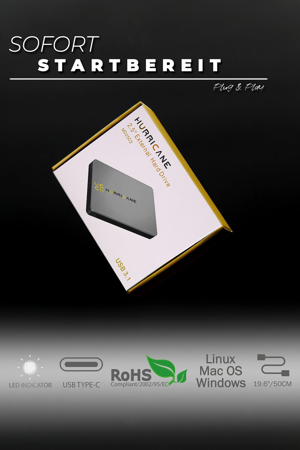 MD25C3 space gray Hurricane 1TB 2.5 Zoll Externe tragbare Festplatte USB Type C External HDD Mobile Speicherplatte für Fotos smart TV PC Laptop Computer ps4 ps5 Xbox kompatibel mit Windows Mac OS Linux