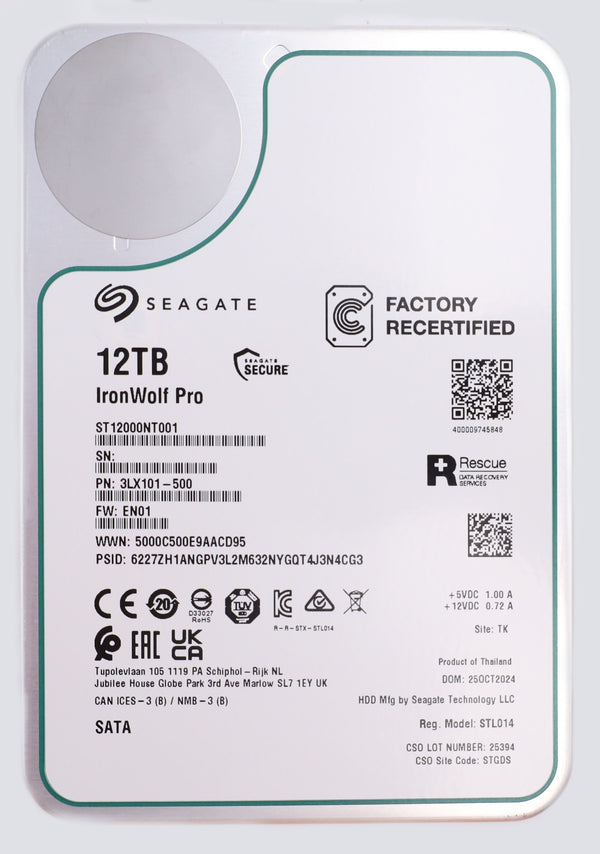 Seagate IronWolf Pro NAS HDD 12TB 512e 3.5" SATA 6Gb/s ST12000NT001
