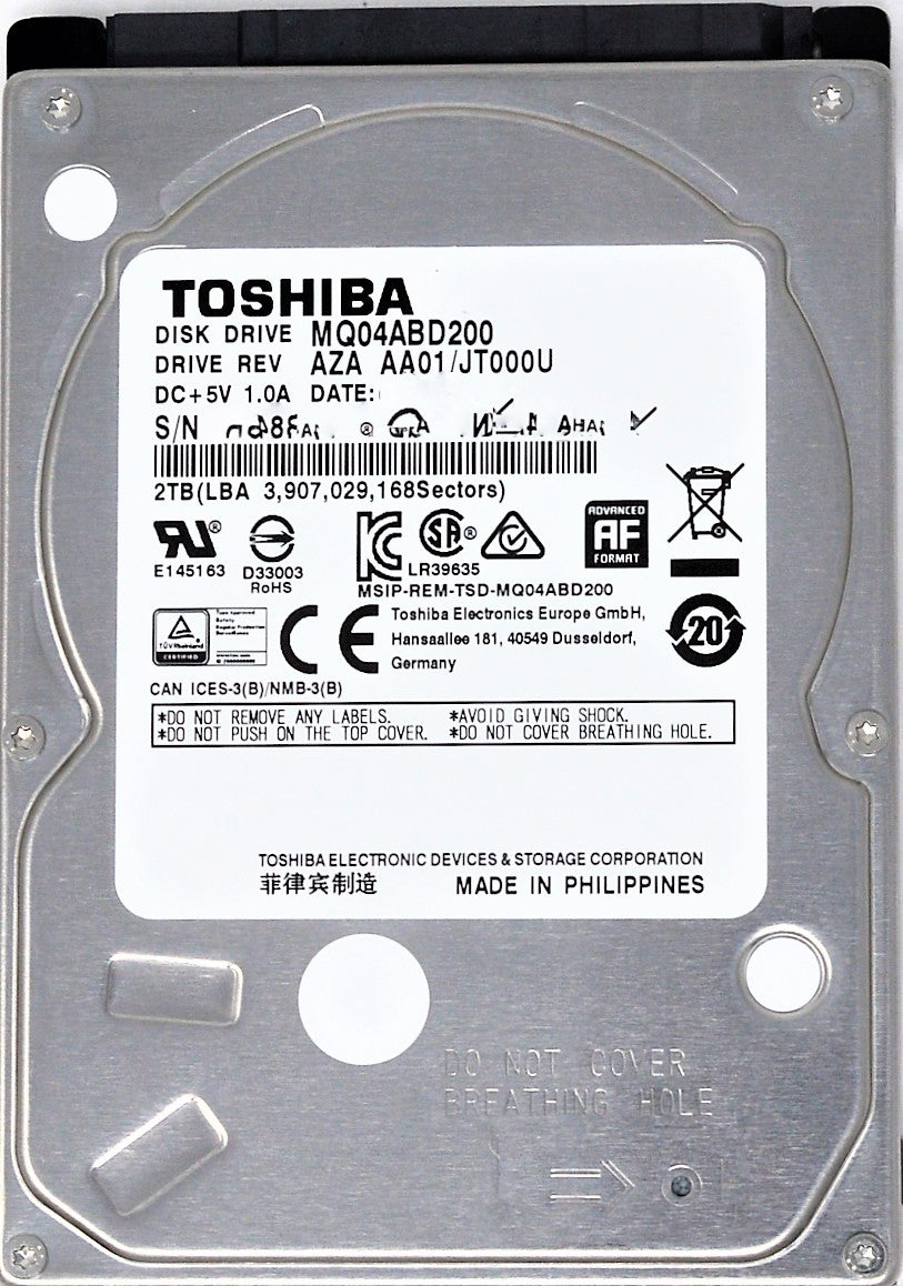 TOSHIBA 2TB 2.5" Interne HDD 5400RPM 128MB Cache SATA3 MQ04ABD200