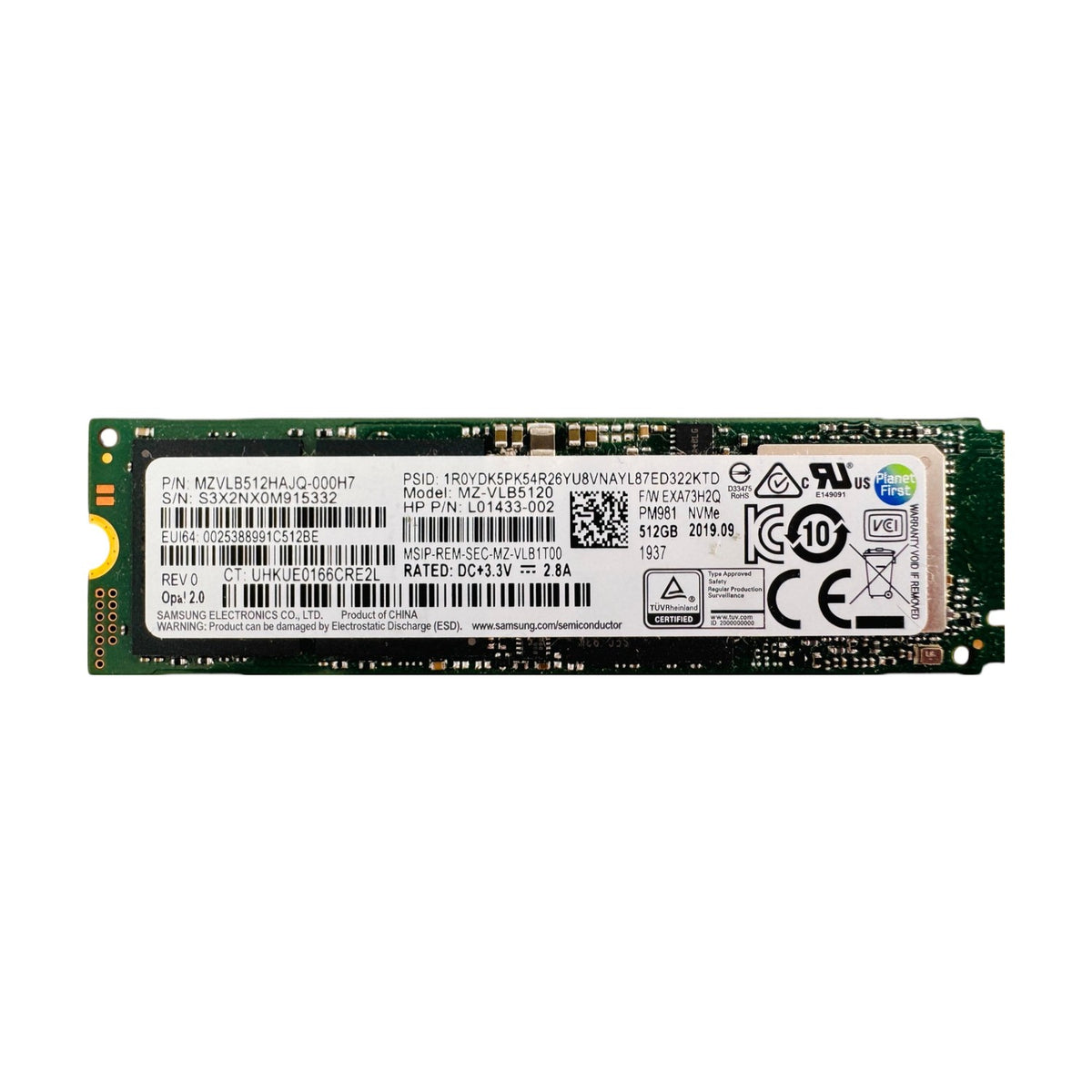 Samsung OEM Client SSD PM981 512GB M.2 2280 M-Key PCIe 3.0 x4