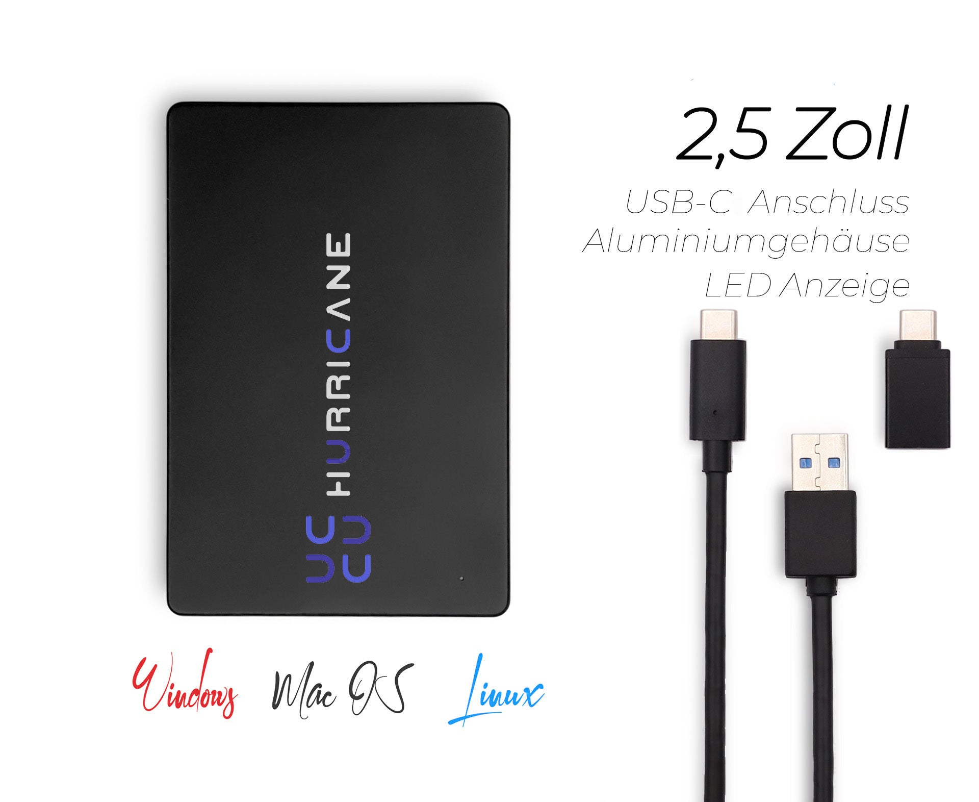 MD25C3 schwarz Hurricane 1TB 2.5 Zoll Externe tragbare Festplatte USB Type C External HDD Mobile Speicherplatte für Fotos smart TV PC Laptop Computer ps4 ps5 Xbox kompatibel mit Windows Mac OS Linux