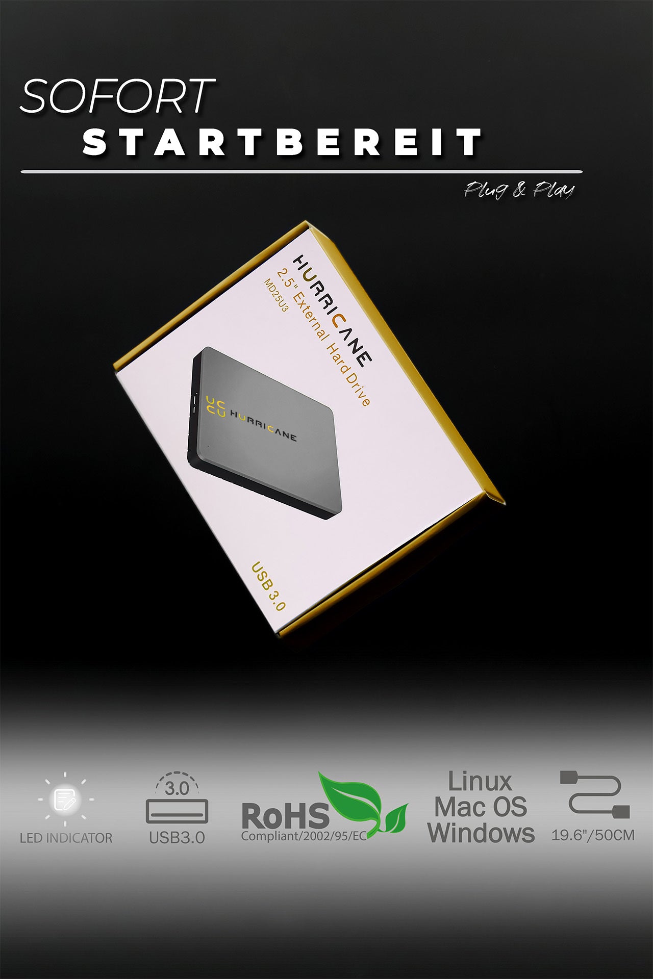 MD25U3 grau Hurricane 640GB 2.5 Zoll Externe tragbare Festplatte USB 3.0 External HDD Mobile Speicherplatte für Fotos smart TV PC Laptop Computer ps4 ps5 Xbox kompatibel mit Windows Mac OS Linux