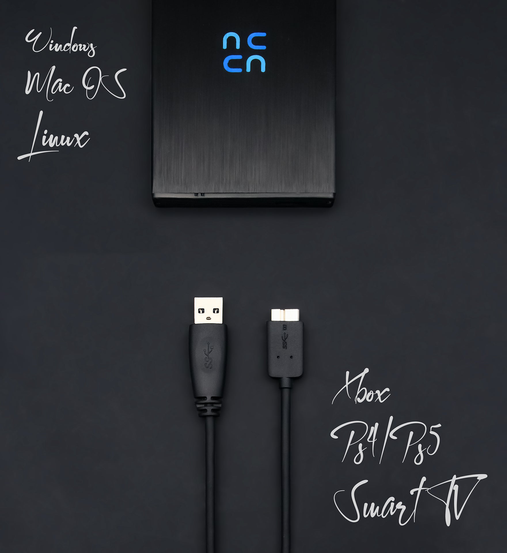 Hurricane GD25612 Externe Festplatte 1TB, 2,5" USB 3.0 PC Mac TV PS4 PS5 Xbox