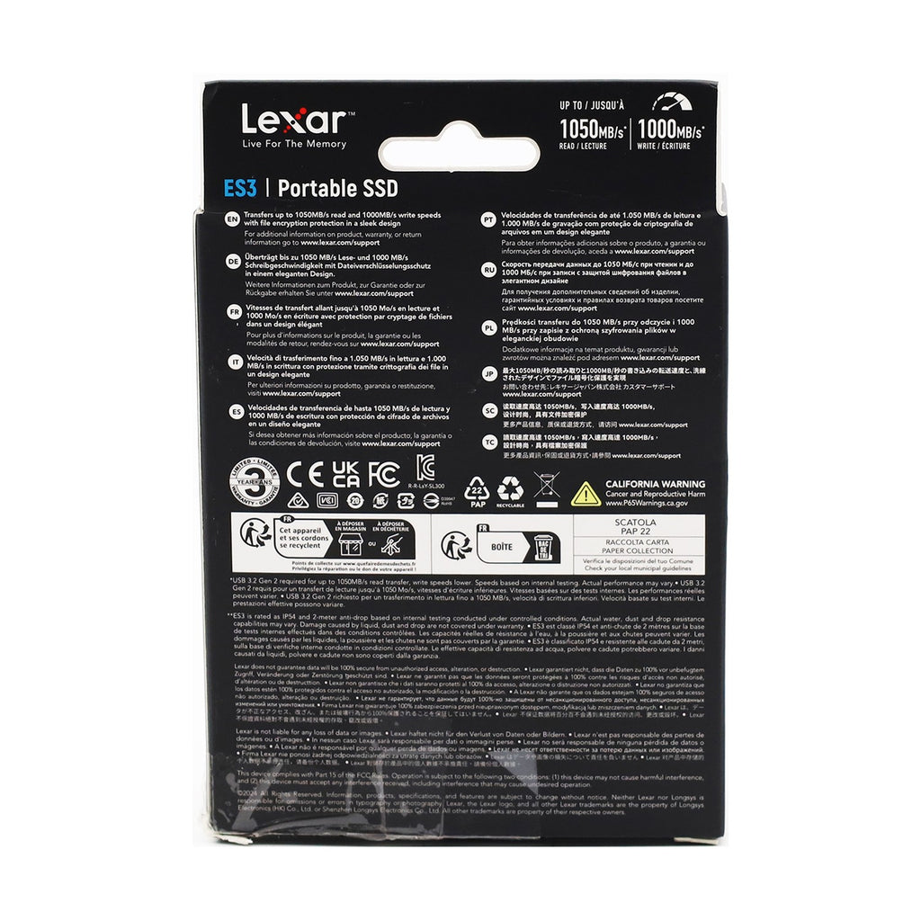 Lexar ES3 Externe SSD 1TB USB 3.2 Gen2 Portable SSD bis zu 1050 MB/s Lesen