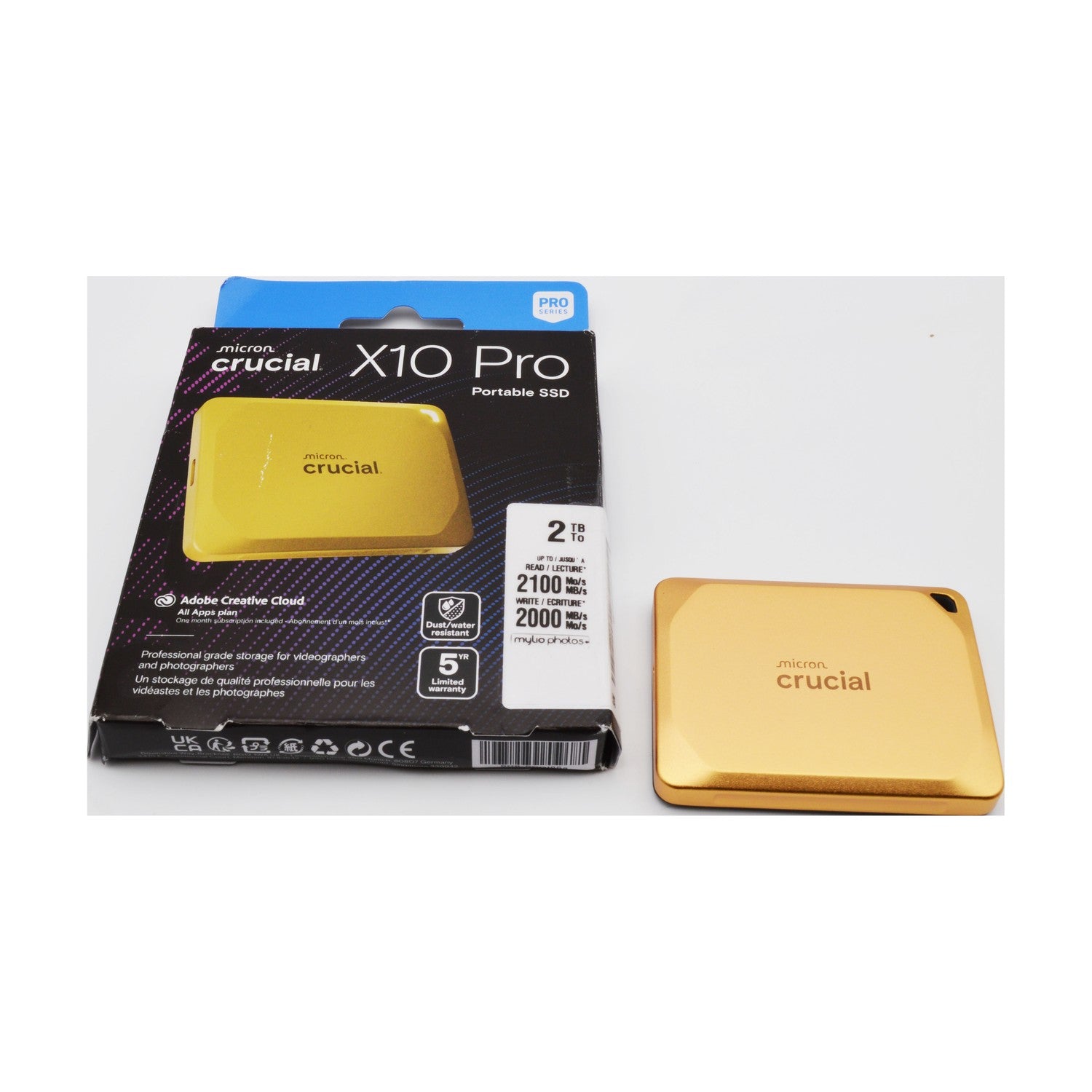 Crucial X10 Pro 2TB Externe SSD Festplatte 2.100MB/s Lesen USB-C 3.2 Gold