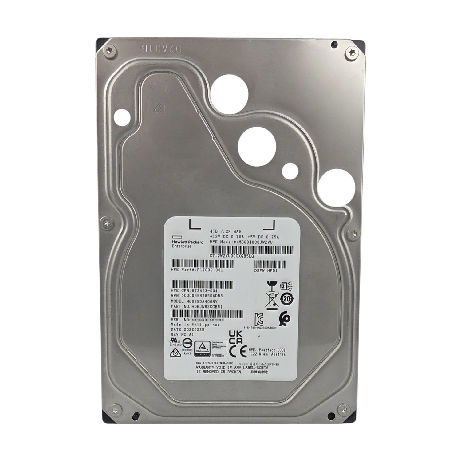 HPE 4TB Interne Festplatte 7200 RPM SAS 12Gb/s 3.5" MB004000JWZVU