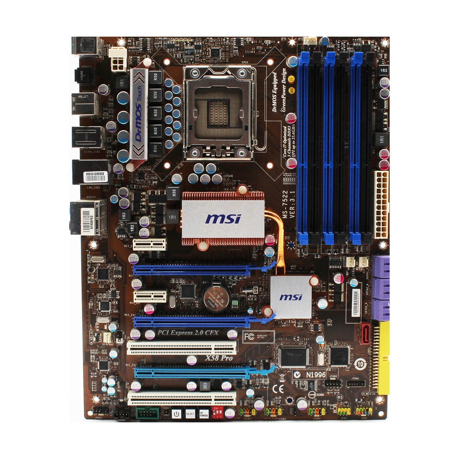 MSI X58 Pro Mainboard ATX DDR3 Intel 1366 OHNE Blende OHNE Zubehör