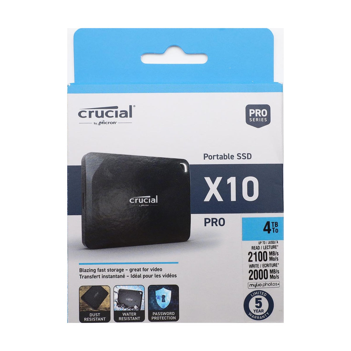 Crucial X10 Pro 4TB Externe SSD Festplatte, bis zu 2100MB/s Lesen und 2000MB/s.