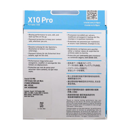 Crucial X10 Pro 4TB Externe SSD Festplatte, bis zu 2100MB/s Lesen und 2000MB/s.