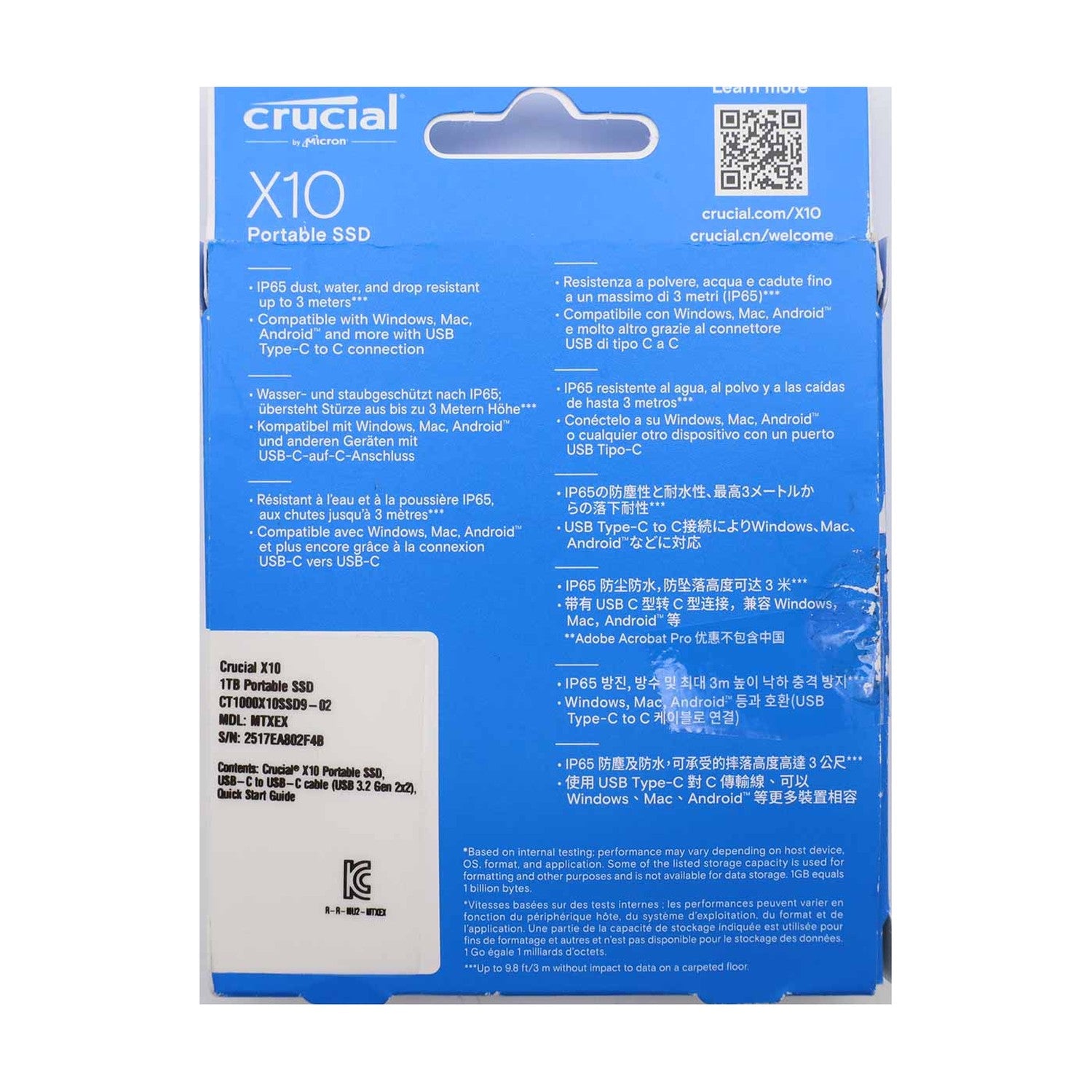 Crucial X10 1TB Externe SSD Festplatte bis zu 2.100MB/s USB-C 3.2 Gen2