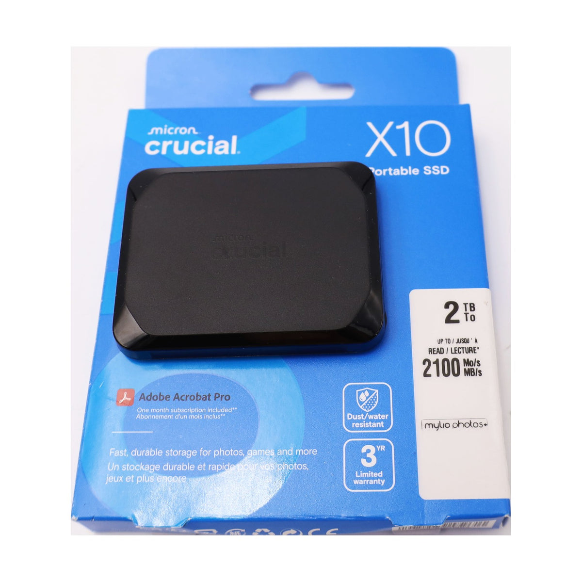 Crucial X10 2TB Externe SSD Festplatte, bis zu 2.100MB/s, USB-C 3.2 Gen2, IP65