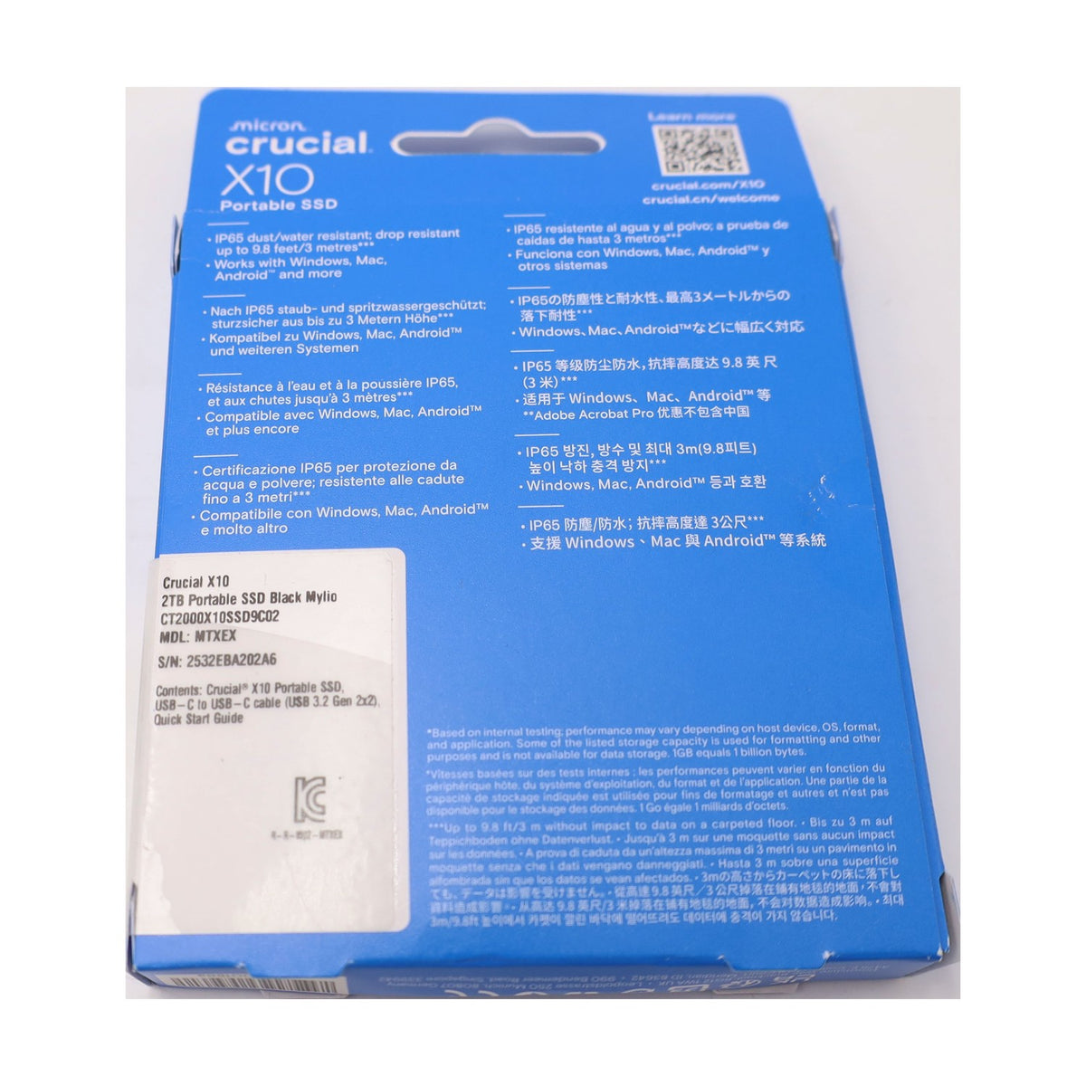 Crucial X10 2TB Externe SSD Festplatte, bis zu 2.100MB/s, USB-C 3.2 Gen2, IP65