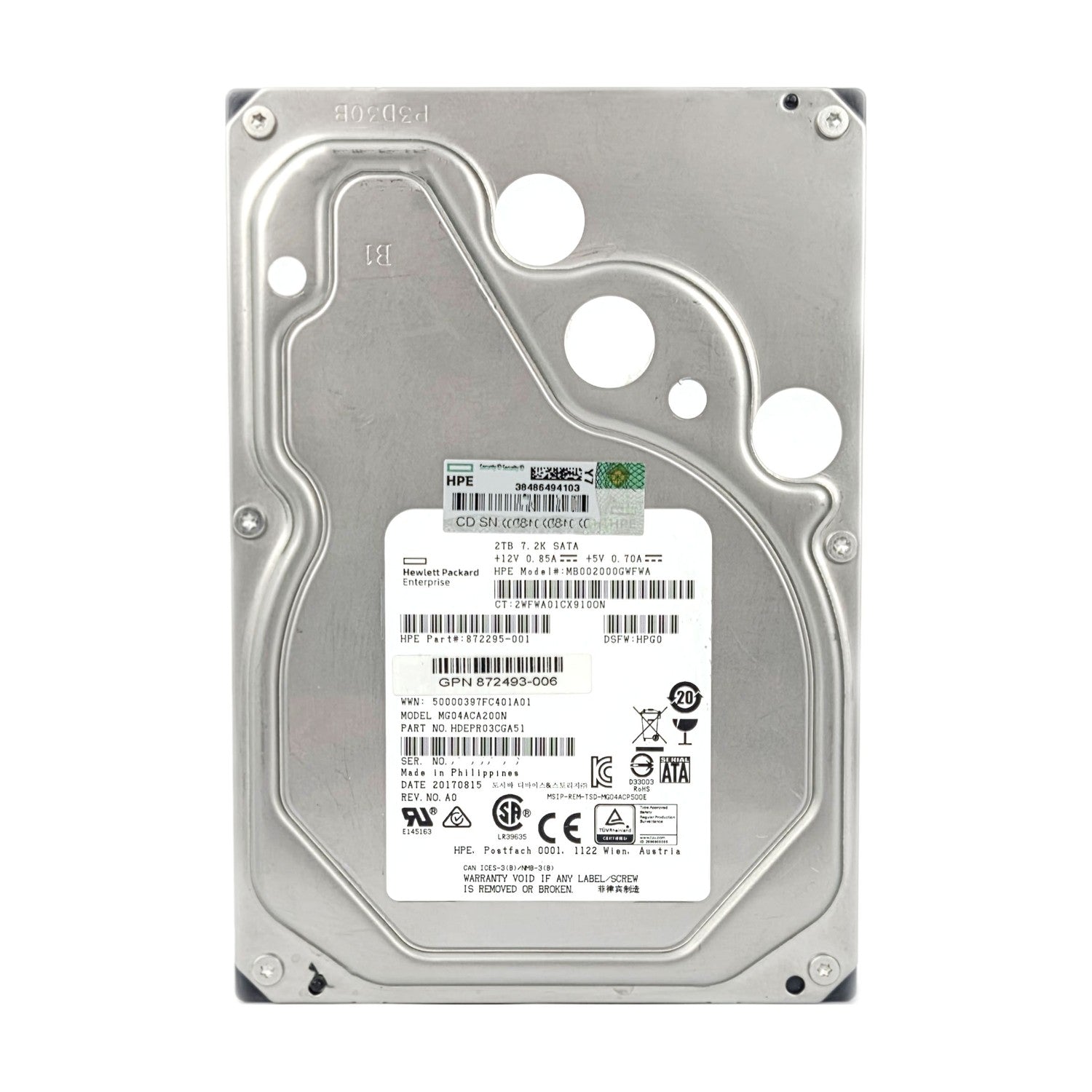Festplatte HPE MB002000GWFWA 2 TB  3,5" 7200 U/min SATA 6 Gbit/s
