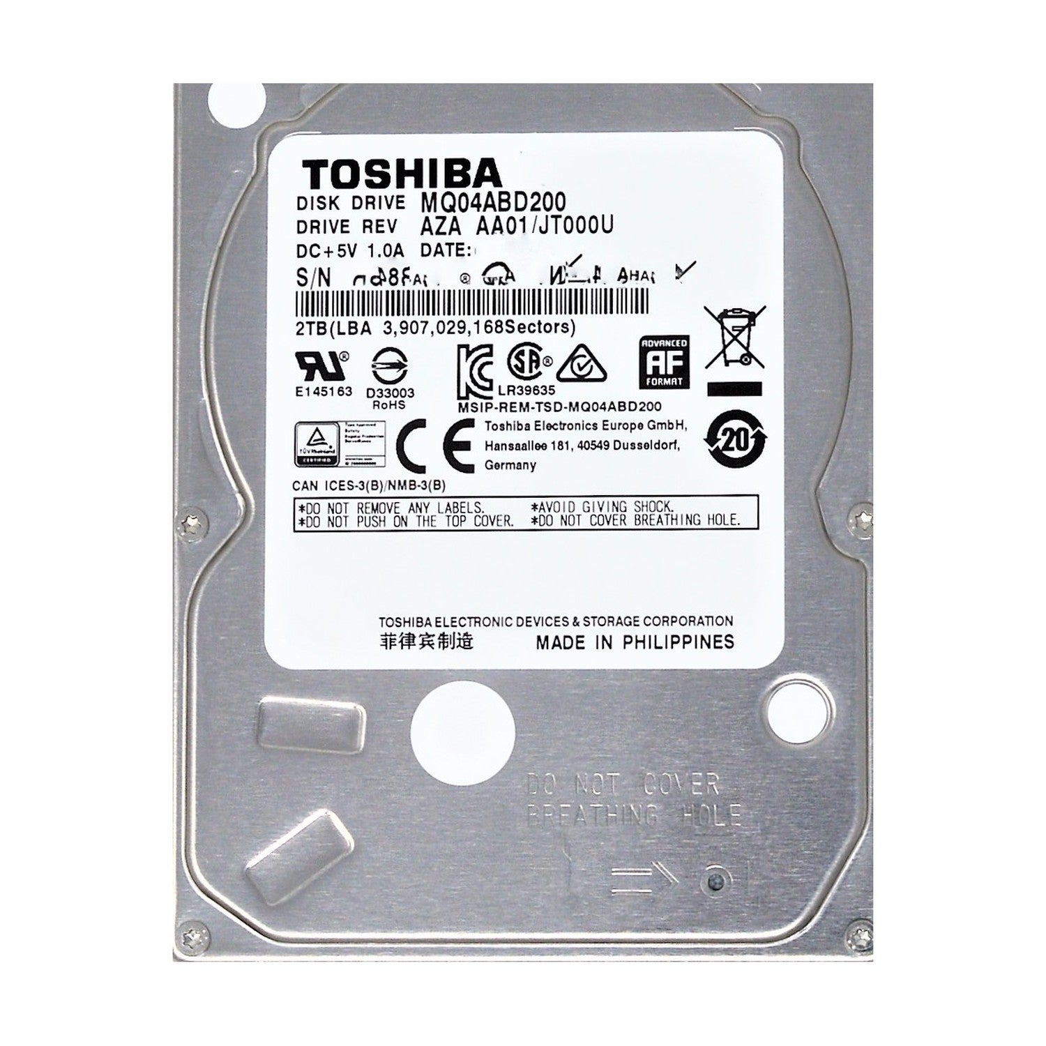 TOSHIBA 2TB 2.5" Interne HDD 5400RPM 128MB Cache SATA3 MQ04ABD200