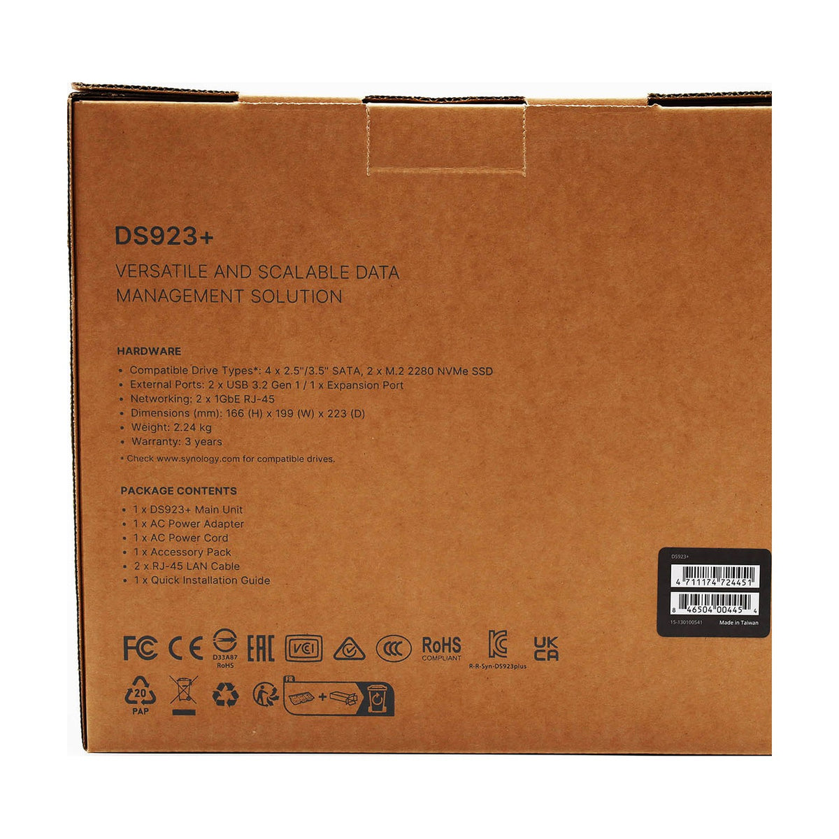 Synology DiskStation DS923+ NAS-Gehäuse 4GB RAM 2x Gb LAN