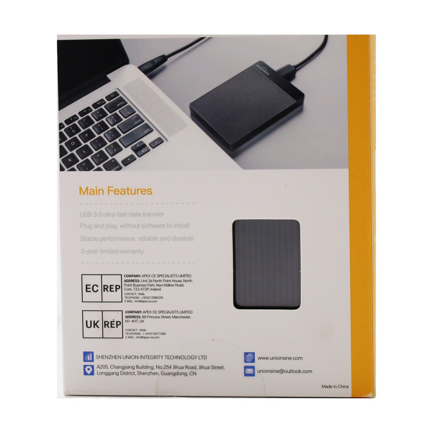 UnionSine HD2510 Externe Festplatte 2TB 2,5 Zoll USB 3.0 SATA
