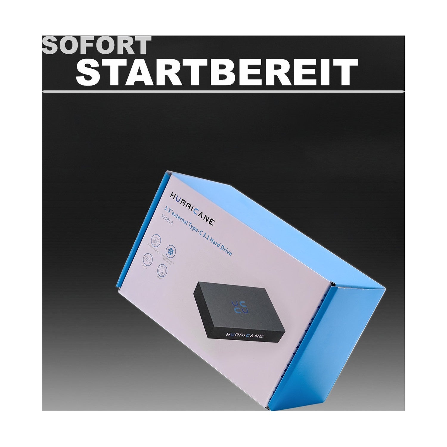 Hurricane 3518C3 Externe Festplatte 1TB, 3,5" USB-C, PC Mac Laptop PS4 PS5 Xbox