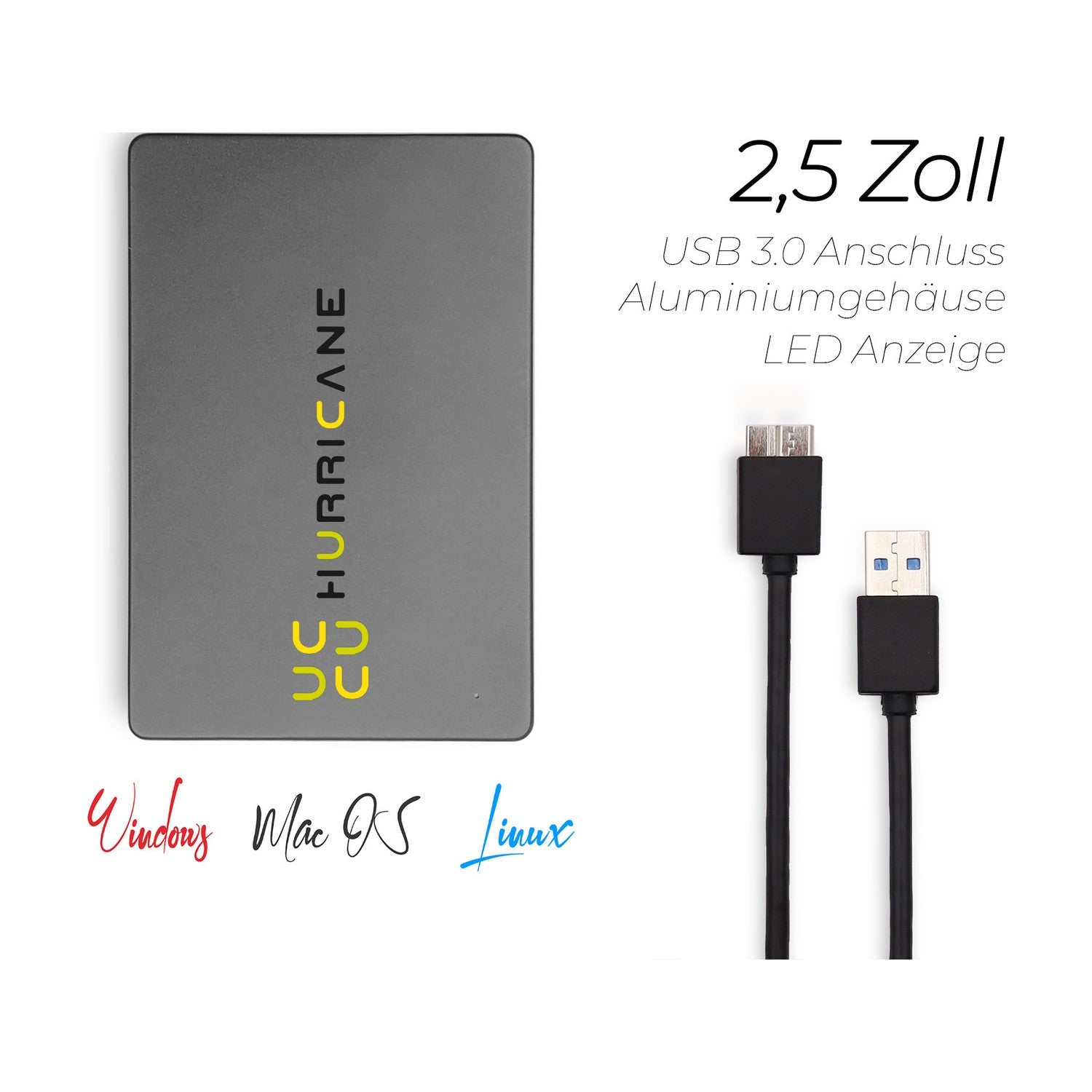 MD25U3 grau Hurricane 750GB 2.5 Zoll Externe tragbare Festplatte USB 3.0 External HDD Mobile Speicherplatte für Fotos smart TV PC Laptop Computer ps4 ps5 Xbox kompatibel mit Windows Mac OS Linux