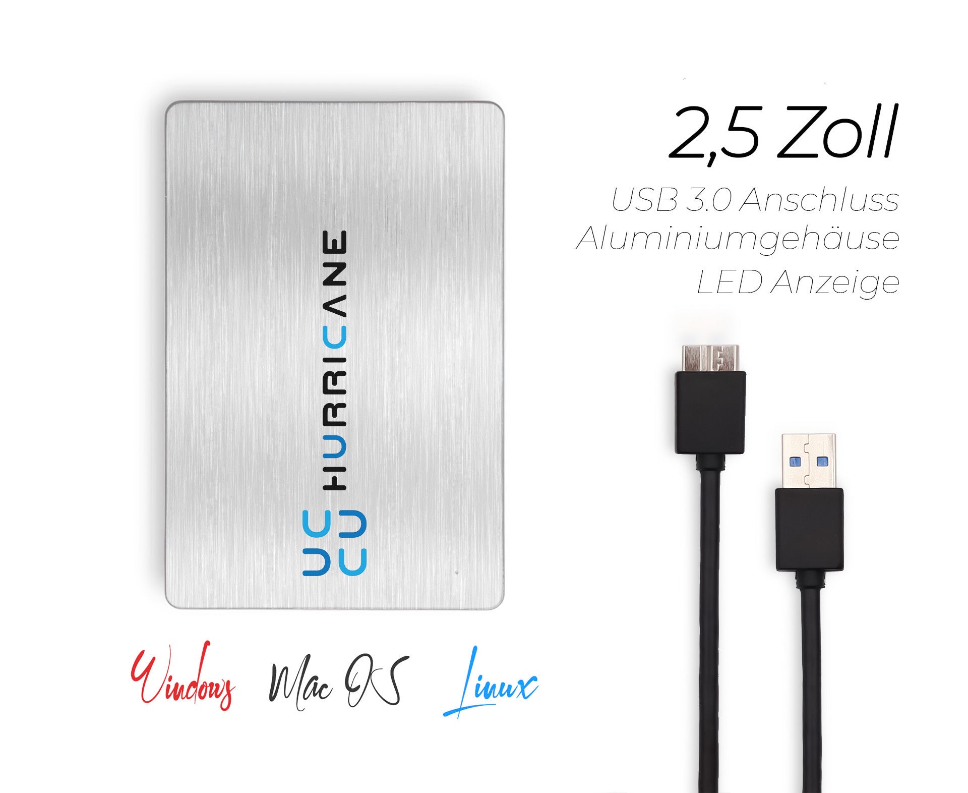 MD25U3 silver Hurricane 1TB 2.5 Zoll Externe tragbare Festplatte USB 3.0 External HDD Mobile Speicherplatte für Fotos smart TV PC Laptop Computer ps4 ps5 Xbox kompatibel mit Windows Mac OS Linux