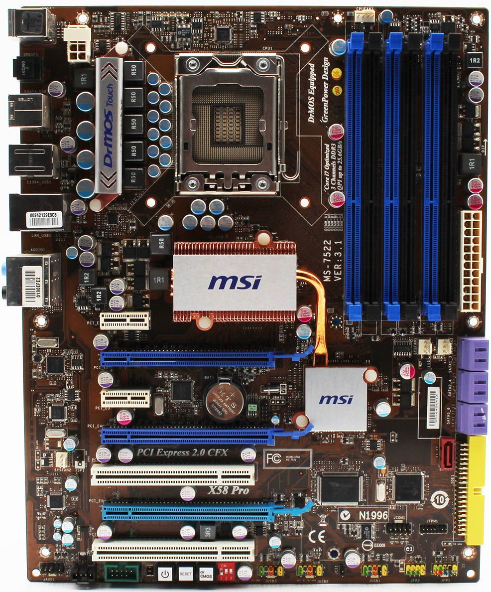 MSI X58 Pro Mainboard ATX DDR3 Intel 1366 OHNE Blende OHNE Zubehör
