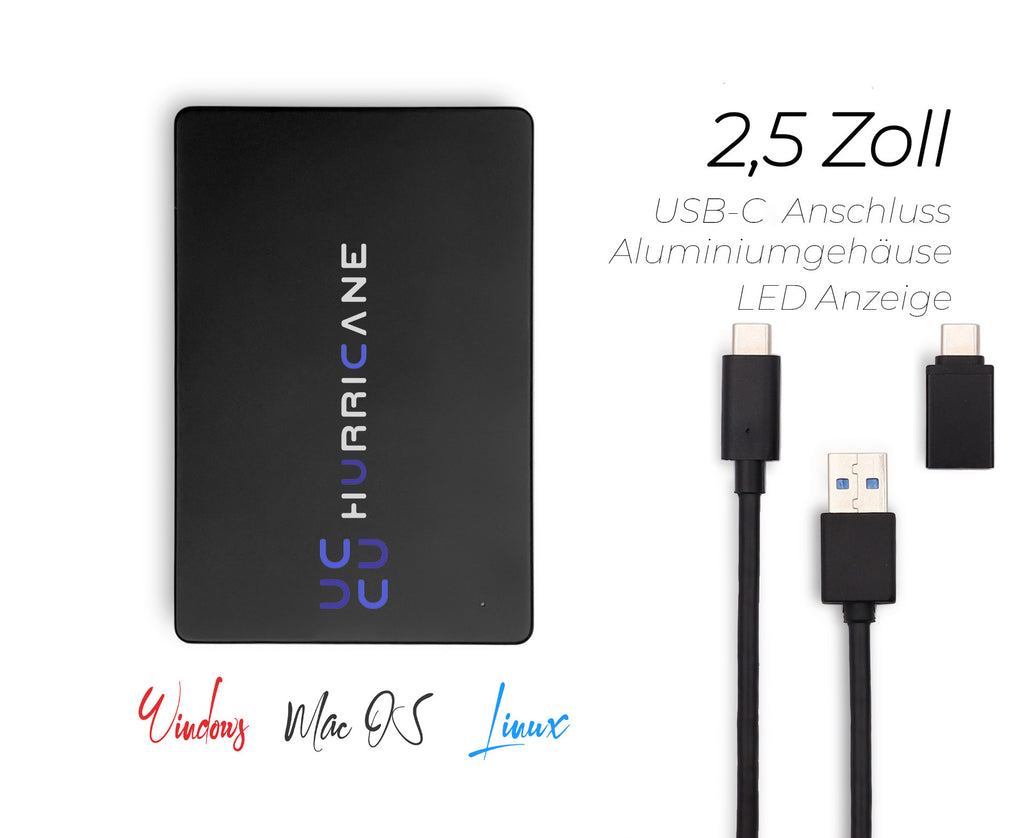 MD25C3 schwarz Hurricane 750GB 2.5 Zoll Externe tragbare Festplatte USB Type C External HDD Mobile Speicherplatte für Fotos smart TV PC Laptop Computer ps4 ps5 Xbox kompatibel mit Windows Mac OS Linux